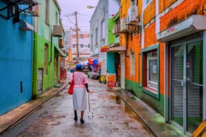 Mujer en un escenario que podría ser Latinoamerica o el Caribe, para aludir al Día de la Mujer de las Américas