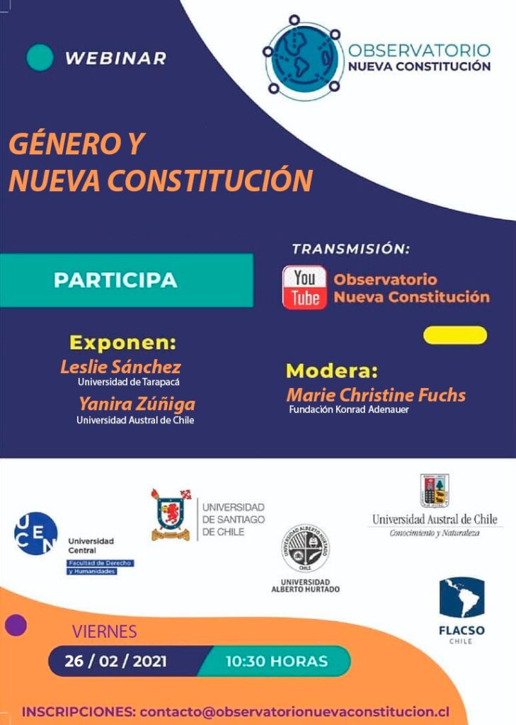 Afiche del Webinar "Género y Nueva Constitución", en el que expondrá Leslie Sánchez Lobos.