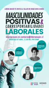 Afiche del taller "Masculinidades positivas y corresponsabilidades laborales" de Homo Nova School