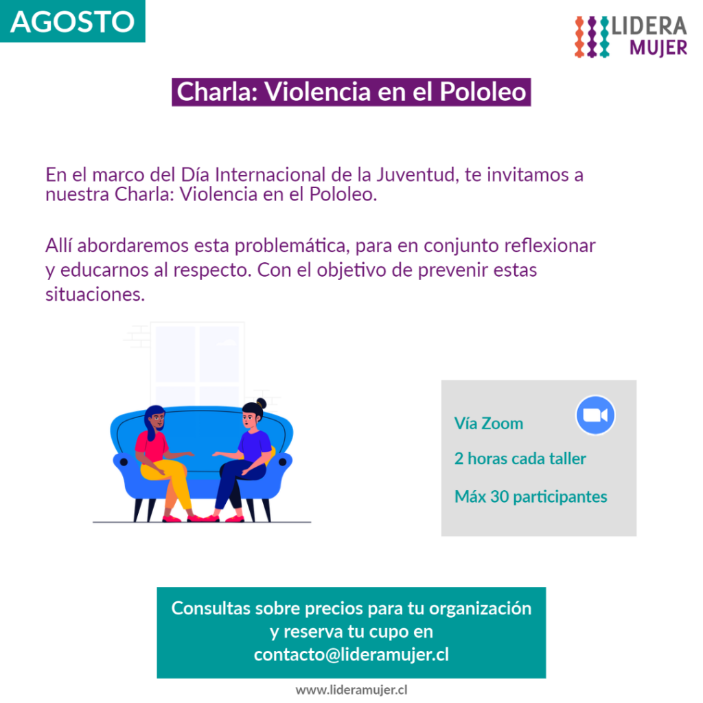 Afiche Charla Violencia en el Pololeo. Para abordar esta temática en el marco del Día Internacional de la Juventud.