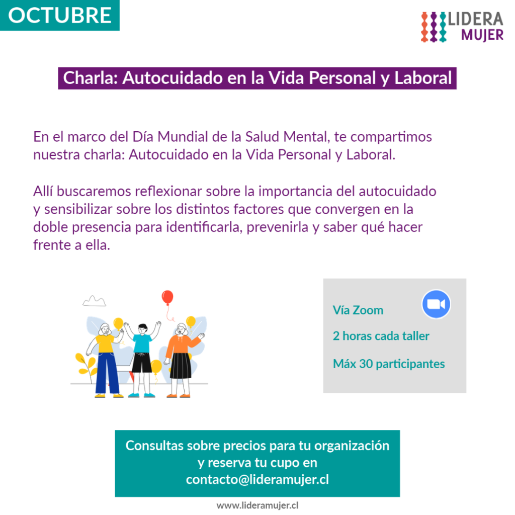 Afiche de la charla "Autocuidado en la Vida Personal y Laboral", parte de nuestra oferta de workshop para octubre.
