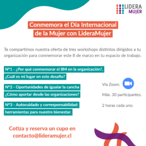 Afiche con la oferta de workshops para Lidera8M 2022