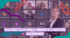 Como imagen de fondo aparecen las y los participantes del taller dedicado para Workmate.