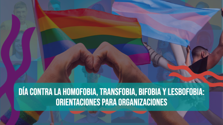 Banner del Día contra la Banner Homofobia, Transfobia, Bifobia y Lesbofobia. Además del nombre aparecen dos puntos y la frase "Orientaciones para organizaciones"