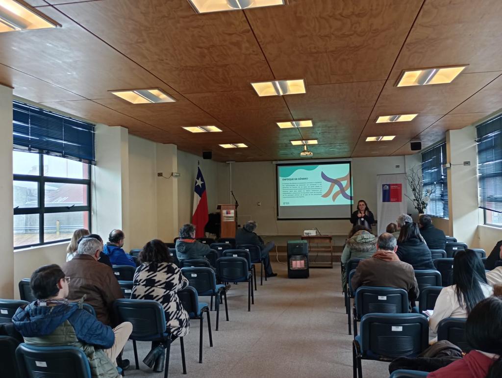 Olga Coste dictando uno de los talleres que realizó en el sur de Chile.