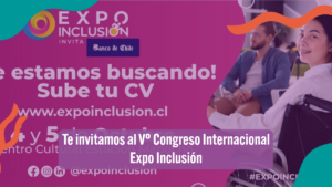 Banner sobre Expo Inclusión, el afiche original del evento tiene encima un filtro morado. La imagen es sólo para acompañar el texto.