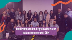 Banner que tiene una foto de las personas que participaron en el taller junto a la expositora Olga Coste Centeno.